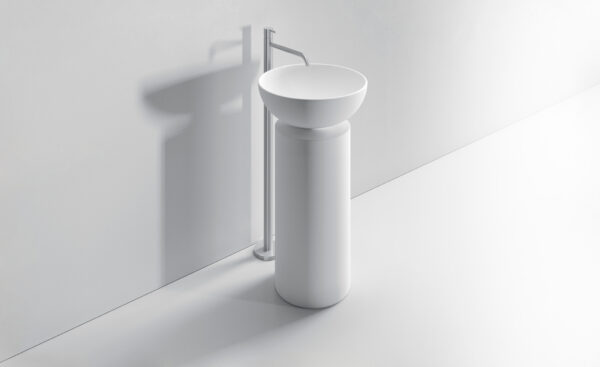 Lavabo bianco minimalista Saba 37 di Noorth su sfondo bianco.