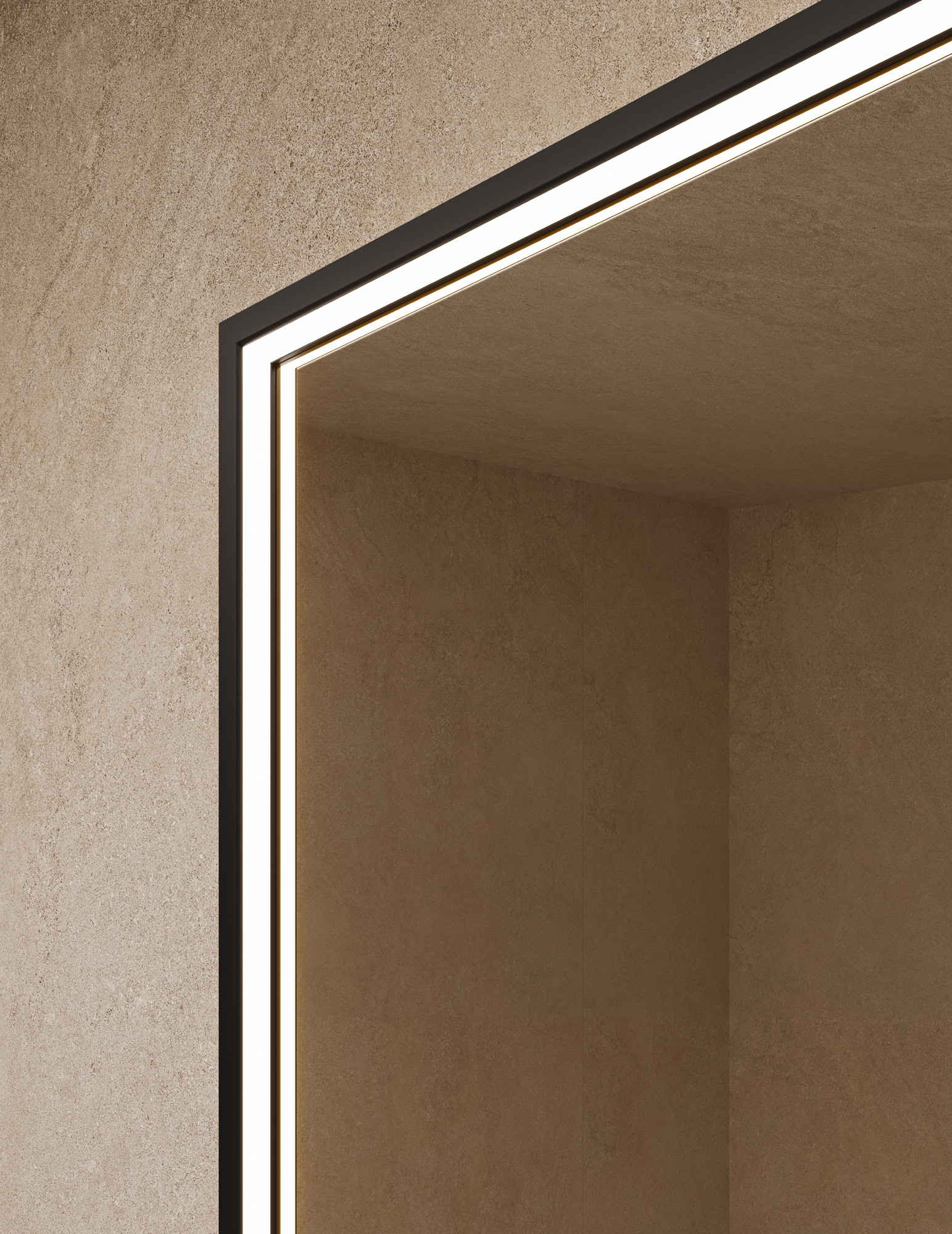 Specchio con illuminazione a LED integrata in bagno moderno.