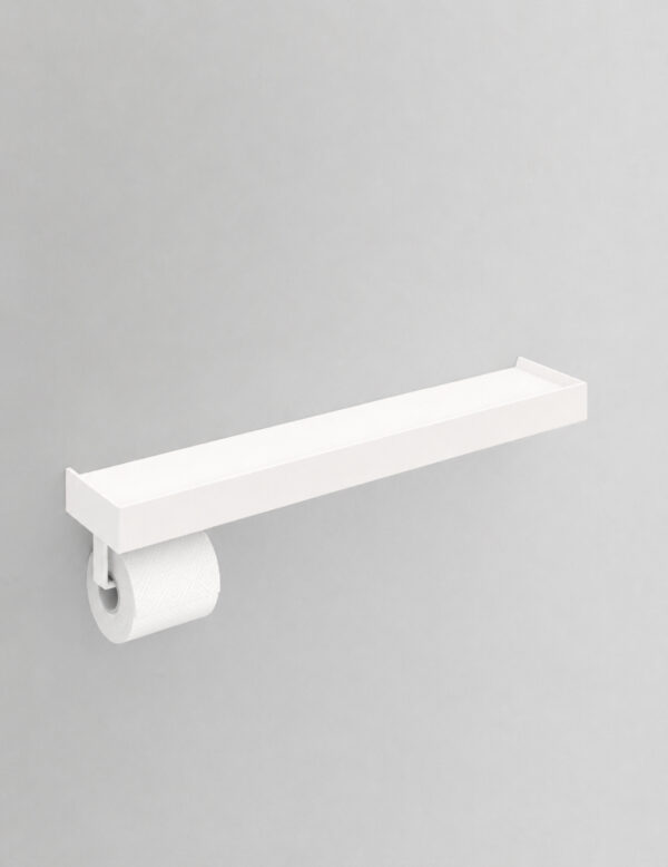 Portarotolo da parete bianco con supporto semplice e moderno.