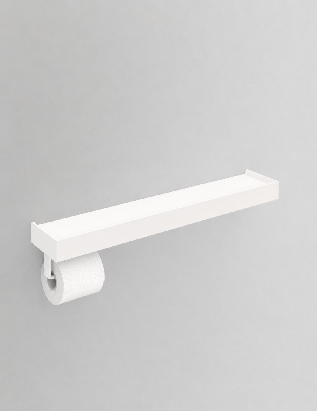 Portarotolo da parete bianco con supporto semplice e moderno.