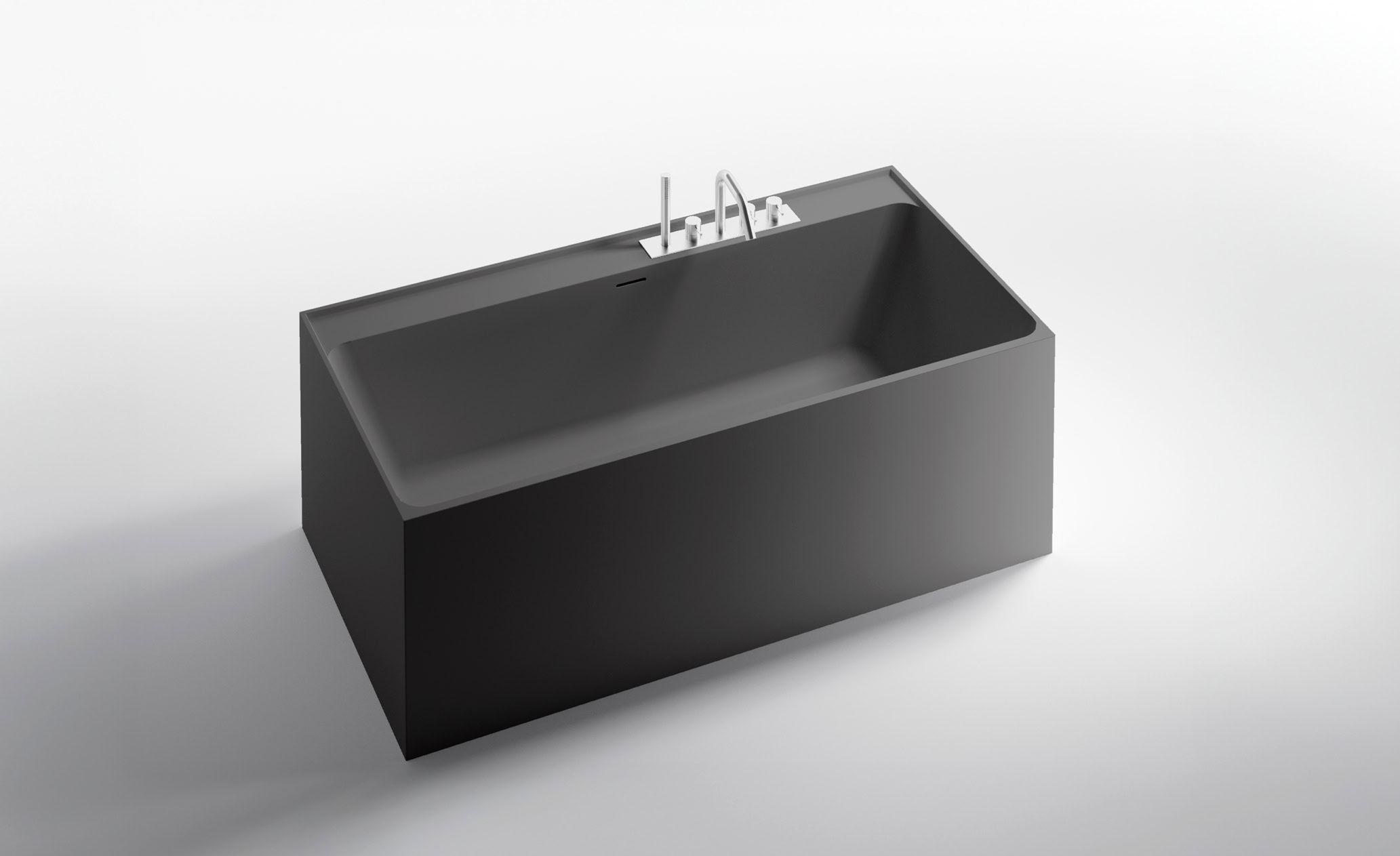 Batteria da esterno nera con rubinetto e manico in acciaio inox.