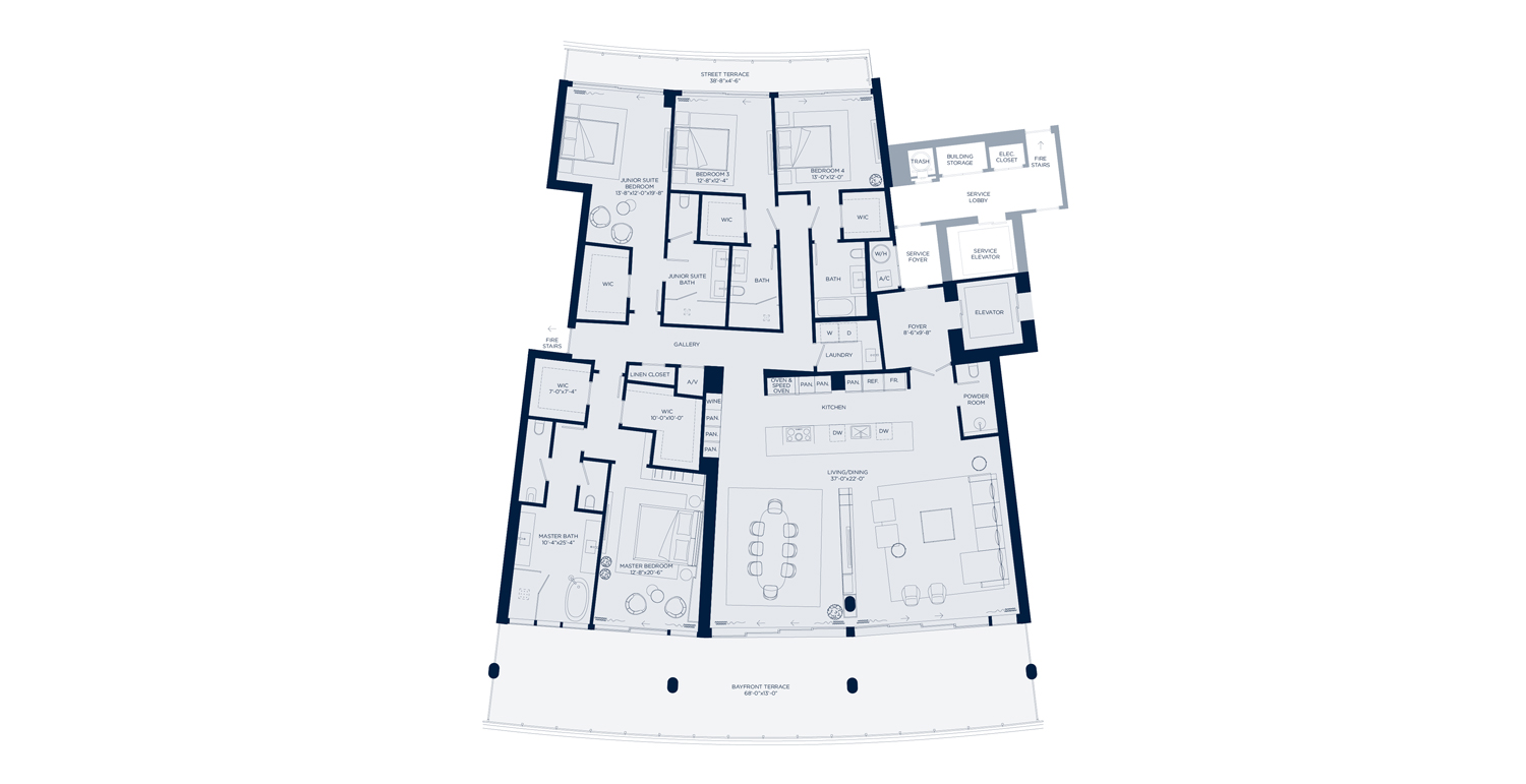 Planimetria dettagliata di un appartamento Noorth con stanze e layout.