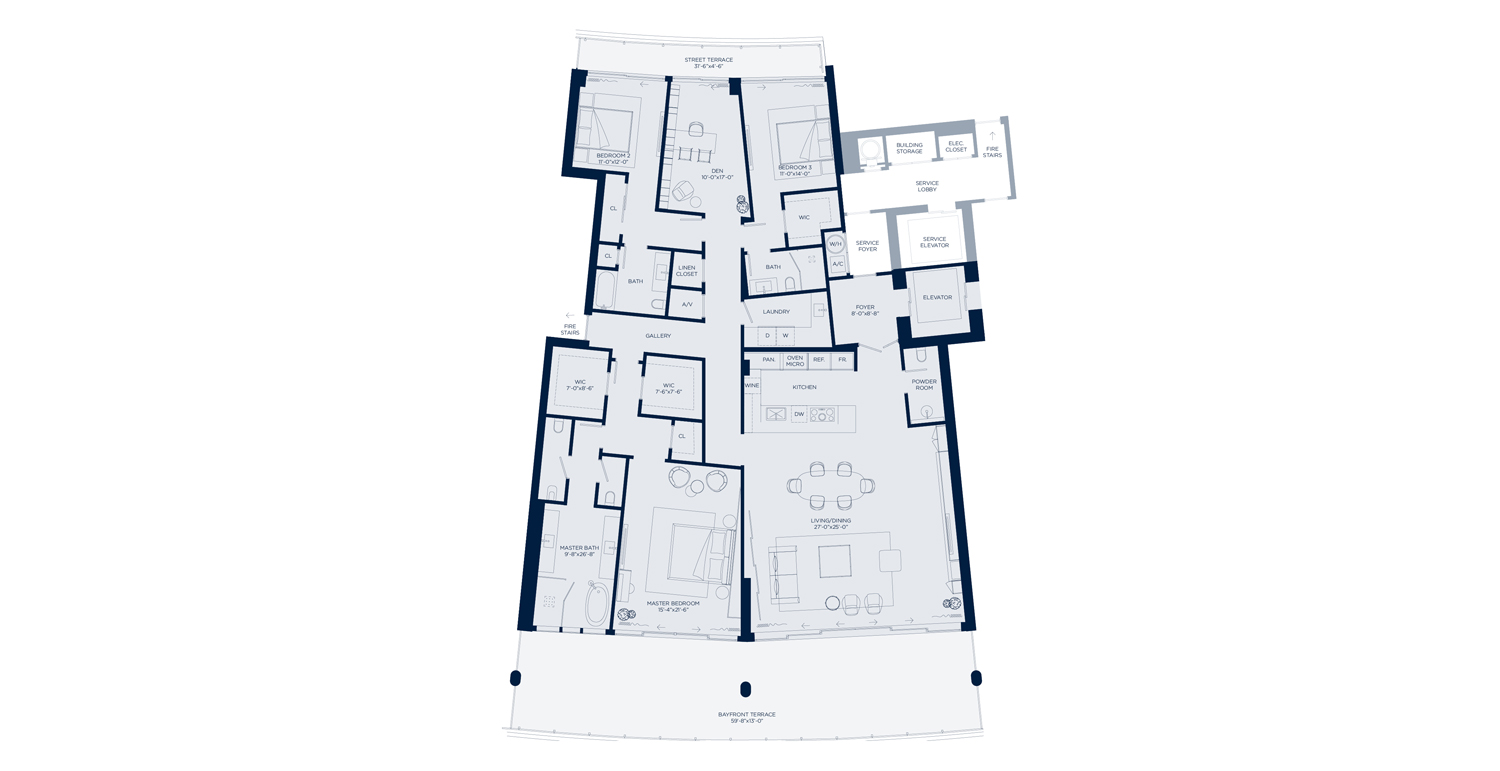 Layout piano di appartamenti Noorth in stile tecnico.